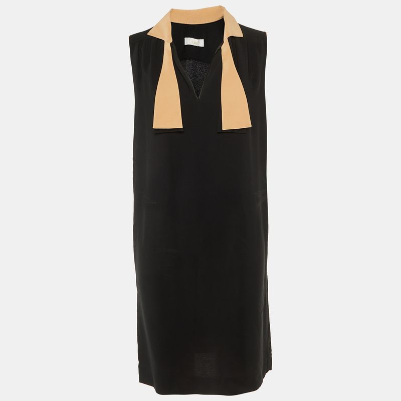 Chloe Black Crepe Neck Tie Detail Short Dress M